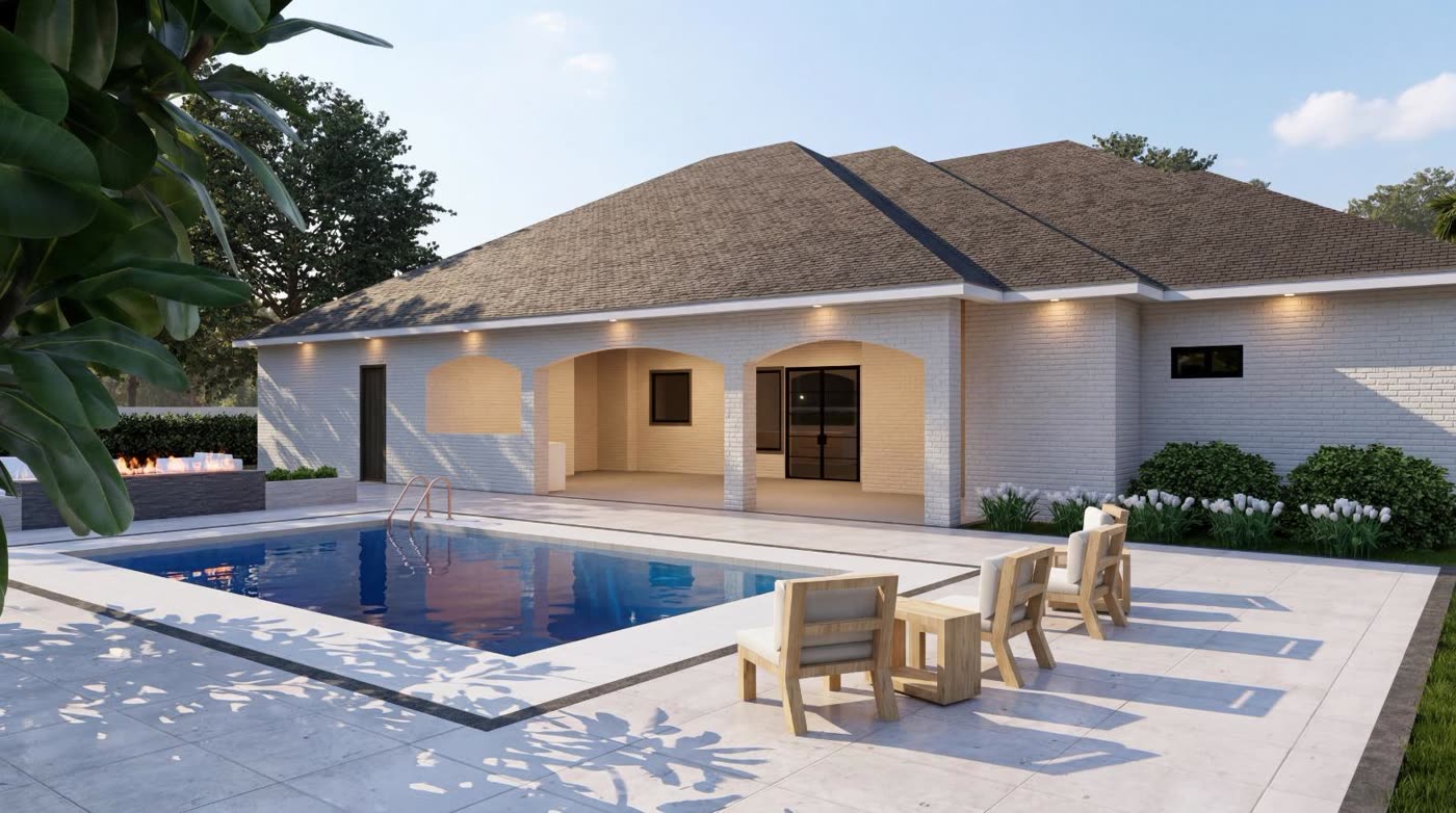 Kratos custom home exterior render &mdash; refined residential design, RGV Texas