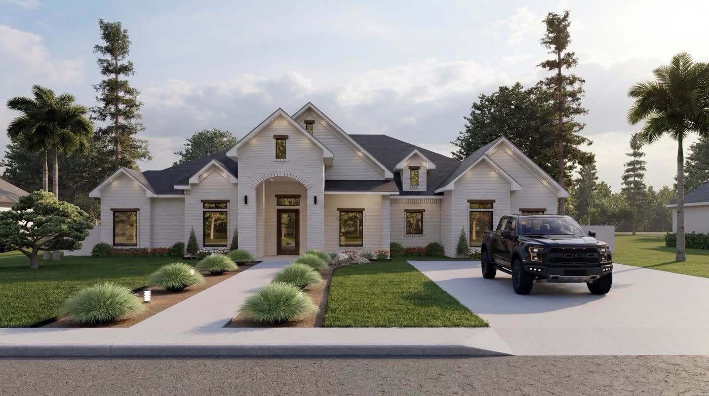 Custom home elevation render &mdash; Kratos Construction, South Texas